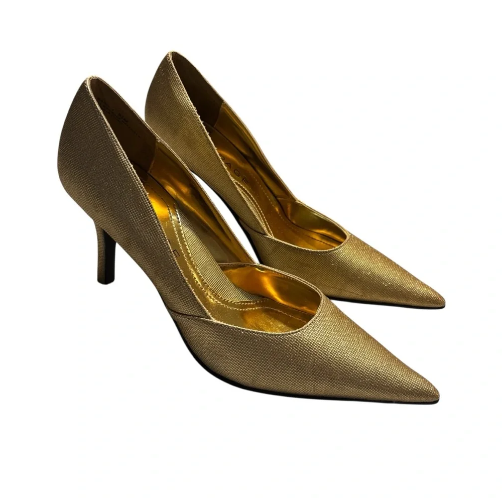NEW Rampage Heels Size 8.5 Gold Metallic Maria Pointed Toe Party Festive 3”